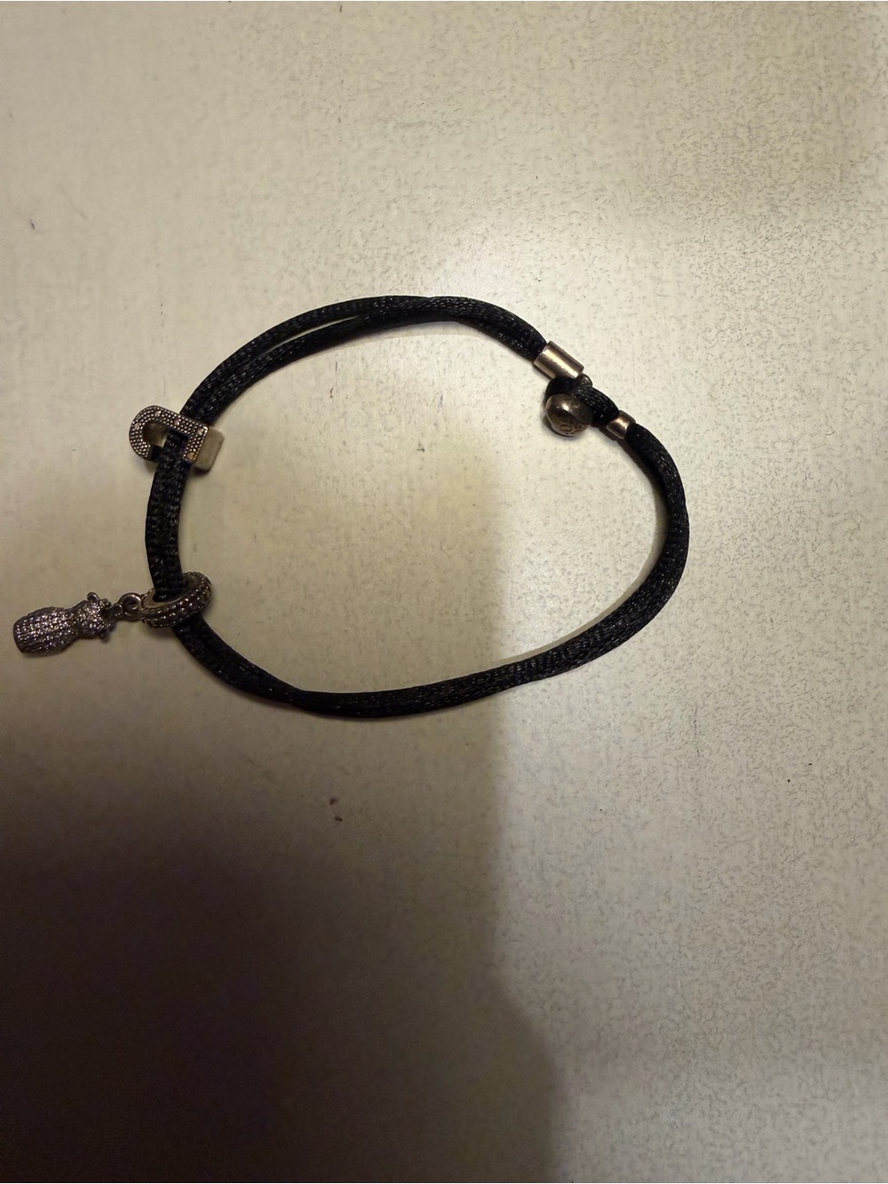 Pandora Black Leather Double Strand Bracelet with Silver Charm Accents